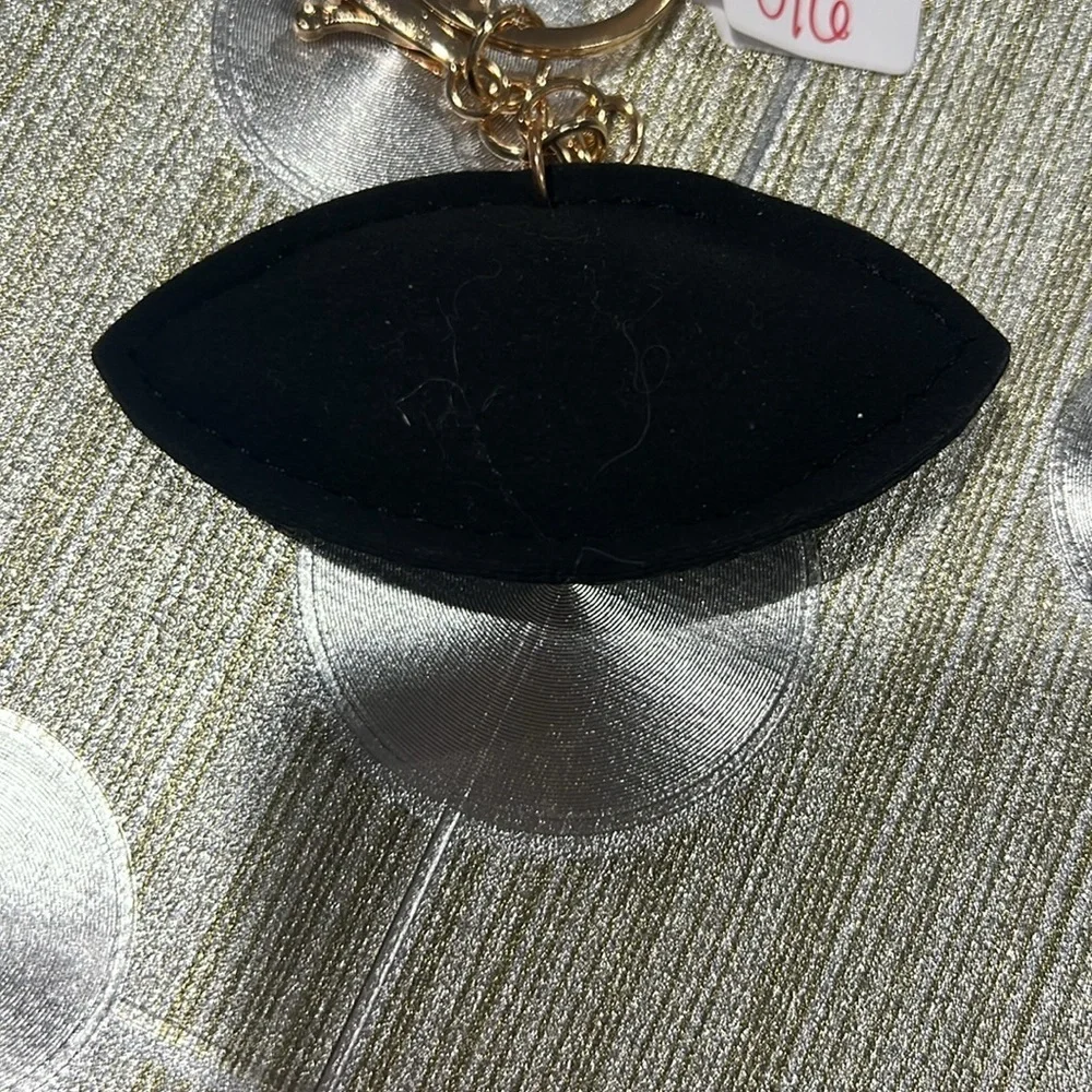 016. Black and Silver Eye Keychain with Rhinestones Gold Hardware